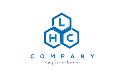 LHC letters design logo with three polygon hexagon logo vector template