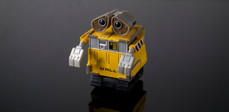 San Vincenzo Tuscany, Italy - october 27, 2021.
Robot WALL-E robot toy character sheet WALL-E animated film disney Pixar