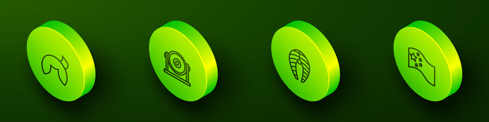 Set Isometric line Chinese fortune cookie, Gong, Fish steak and China flag icon. Vector