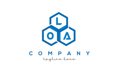 LOA letters design logo with three polygon hexagon logo vector template