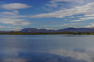 Myvatn, Iceland: A shallow lake situated in an area of active volcanism in the north of Iceland near the  Krafla volcano.