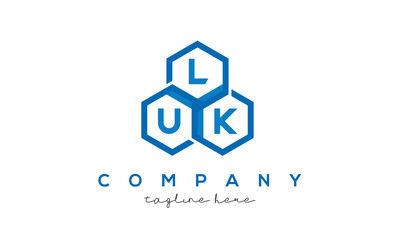 LUK letters design logo with three polygon hexagon logo vector template