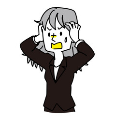 頭を抱えるスーツの女性