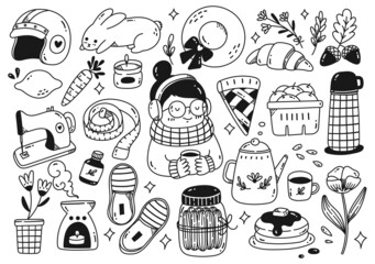 set of kawaii object doodle collection vector illustration