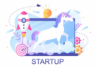 Unicorn Business Startup Symbol Vector Illustration. Businessman of Development Process, Innovation Product, and Creative Idea See the Goal to be Successful