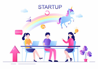 Unicorn Business Startup Symbol Vector Illustration. Businessman of Development Process, Innovation Product, and Creative Idea See the Goal to be Successful