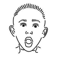 Funny bug eyed African little boy opening his mouth widely