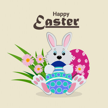 Flat design with creative bunny and egg of happy easter