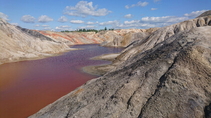 Fototapeta na wymiar travel photography, landscape of abandoned quarry looks like Mars