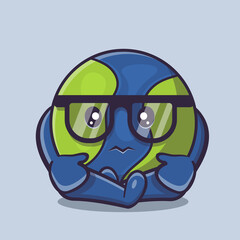 cute earth mascot with sad gesture isolated cartoon in flat style