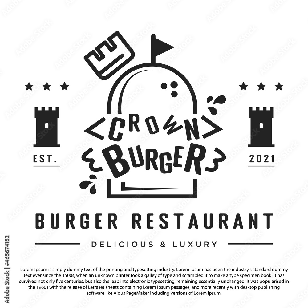 Wall mural Premium crown burger logo concept. Burger logo for your brand and restaurant