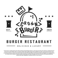 Premium crown burger logo concept. Burger logo for your brand and restaurant