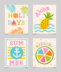 Set of summer holidays illustration for greeting card, invitation card, banner, poster, badge, sign or flyer.