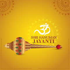 Hanuman jayanti celebration greeting card and background wiith lord hanuman weapon (Gad) © Simran Singh