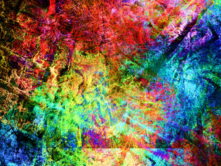 Obraz na płótnie Canvas Composición de imagen de arte digital abstracto que consiste en rayas superpuestas en los colores del arco iris.