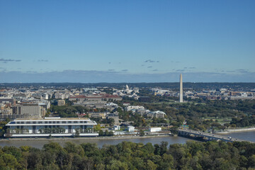 Washington, DC, USA - October 27, 2021: Aerial View of the Washington, DC Skyline, as Seen from a Skyscraper in Arlington, VA, on a Clear, Sunny Fall Afternoon