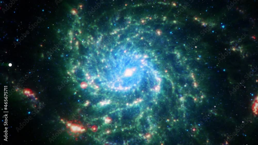 Wall mural seamless loop galaxy exploration through outer space towards glowing milky way galaxy. 4k looping an