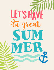Summer holidays concept illustration with typography design for card design, poster, postcard, banner, leaflet