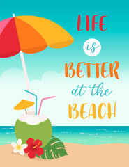 Summer holidays illustration with typography design for cars design, banner, poster, postcard, leaflet.