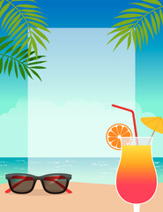 Summer holidays border illustration with copy space.