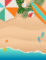 Top view of summer holidays border illustration with copy space.
