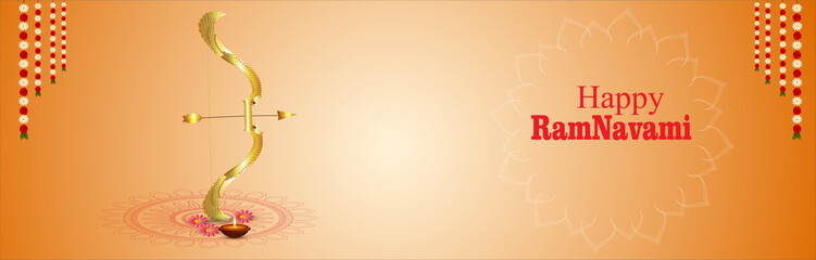 Happy ram navami banner or poster with illustration of lord rama
