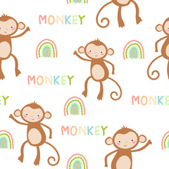 cute monkeys seamless pattern design for kids, decorating, wallpaper, wrapping paper, fabric, backdrop and etc.