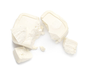 Healthy feta cheese on white background