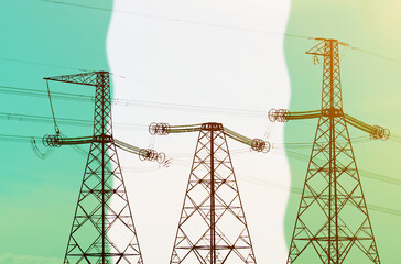 Double exposure - power line, tower and flag Nigeria