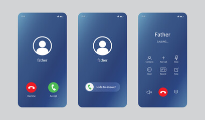 Call screen smartphone interface template. Flat UI, UX for application. Mockup incoming Call Screen. Vector illustration