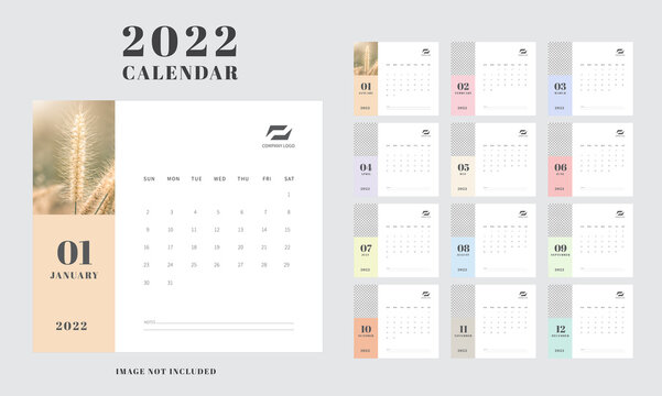 Calendar 2022 template. Minimal design. Calendar template design with place for photo. Vector illustration