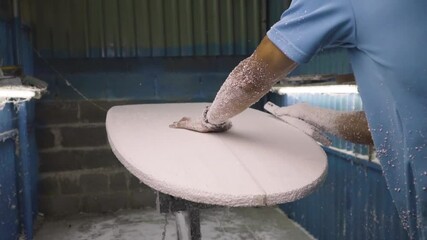 Craftsman forming surfboard with special tools, close up view - Powered by Adobe