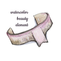 Watercolor abstract hand drawing Makeup tools. Watercolour Make-up eyebrow ruler forming by gradient violet, purple and brown colors blots on white background