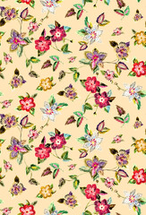 Seamless embroidery pattern, canvas flowers illustration.