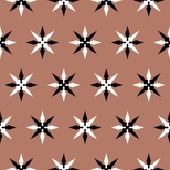 Fototapeta premium Abctract geometric seamless pattern. Black and white decorative crosses on coffee color background. For textile or paper design