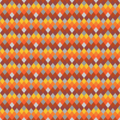 Abstract geometric seamless pattern. Bright colorful mosaic of orange, gray and red diamond tiles. For textile and paper design