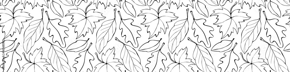Wall mural seamless pattern falling leaves. vector autumn texture isolated, outline, sketch style. concept of f