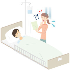 夫が入院して高額請求に驚いている若い女性