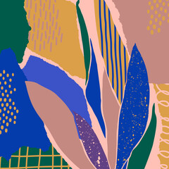 Abstract Art Collage with Monstera Leaves in a Minimal Trendy Style. Floral Background in a Contemporary Style. Vector