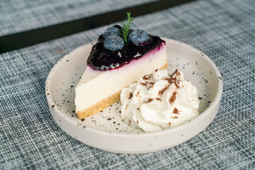 blueberry cheese cake on plate