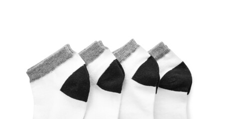 Many socks on white background