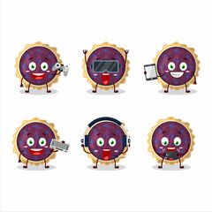 Blueberry pie cartoon character are playing games with various cute emoticons