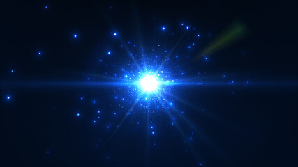 Obraz na płótnie Canvas レンズフレアと繊細なパーティクル粒子のイメージ　ネイビー　コバルトブルー　青
