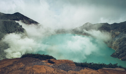 Amazing view at the top of mount Ijen Banyuwangi Indonesia.