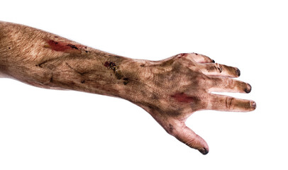 Hand of zombie on white background