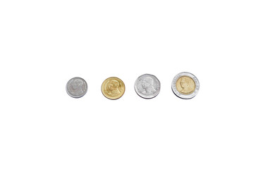 thailand circulating coins collection set isolated on white background
