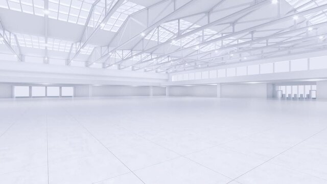 Empty exhibition space. backdrop for exhibitions and events. 3D render. Tile floor. Marketing mock up. 4K video.	