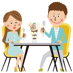 ポップな男女　デート　パフェ　仲良し