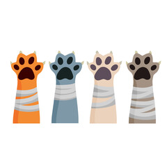 Broken cat paw. Medical care for pets. Veterinary clinic. Help for animals. Bandage on arm. Flat cartoon
