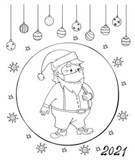 Santa Claus before and now the COVID-19 coronavirus. Merry Christmas and happy New year in quarantine, pandemic. Skeptical Pandemic Greeting Card, Black Humor Concept